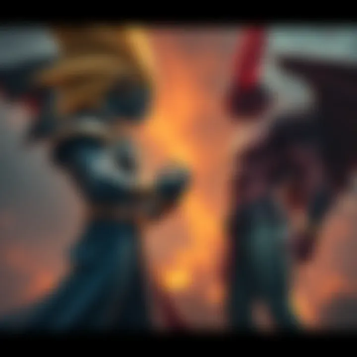 Mahoraga facing Dabura Mahoraga stands in a powerful stance, preparing to confront Dabura, showcasing the tension between the two characters.