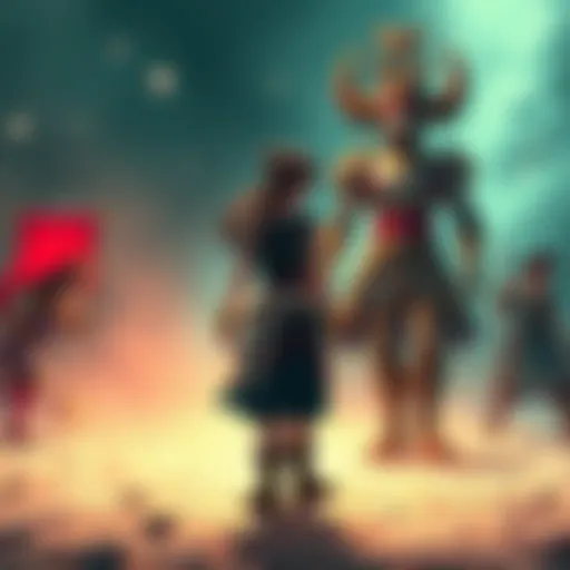 Mahoraga and The Wonder of U in Battle Mahoraga stands ready to fight The Wonder of U, who appears confident and powerful. The scene captures the tension of their battle, emphasizing Mahoraga's struggle against The Wonder of U's unique str...