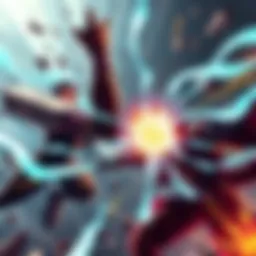 Mahoraga battles Yoru Mahoraga from Jujutsu Kaisen confronts Yoru from Chainsaw Man in an intense fight scene, with energy swirling around them as they clash.