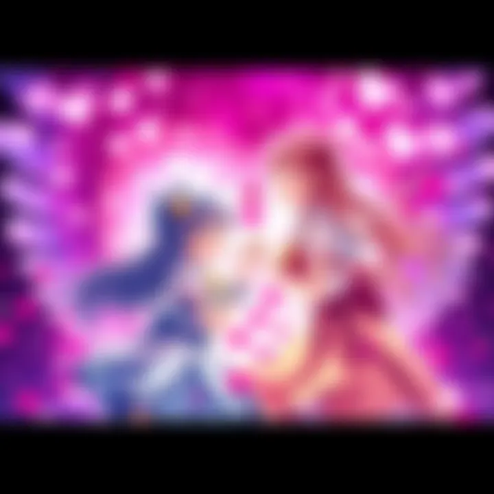 Colorful scene of magical girls surrounded by hearts and sparkles, showcasing romance in Mahou Shoujo style