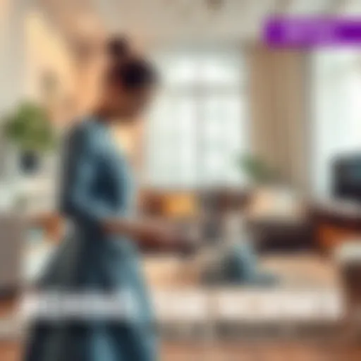 A maid arranging items in a tidy living room, showcasing her role in home management.