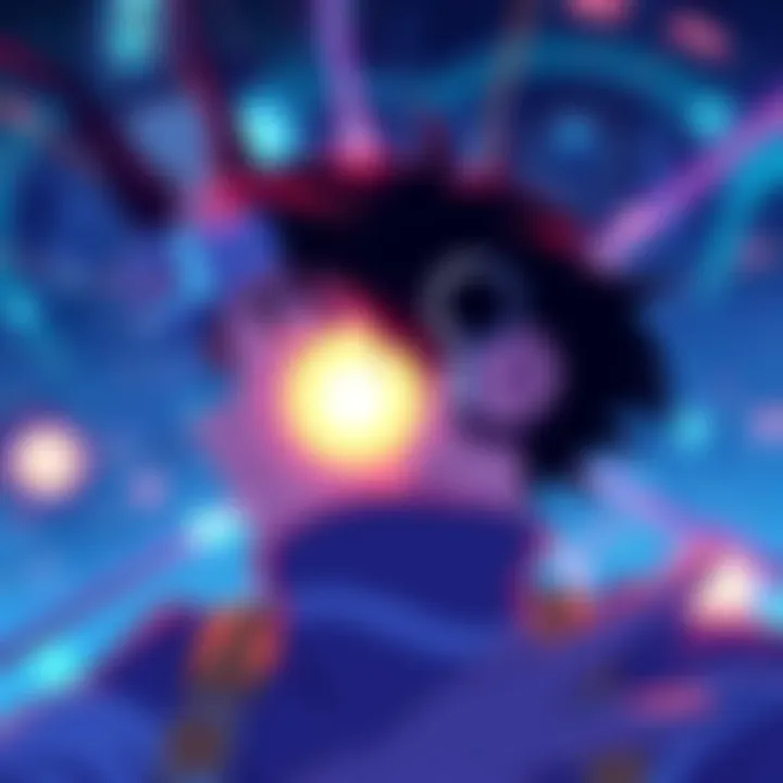 An anime scene showing a main character experiencing their world from their unique viewpoint, with vibrant colors and action elements.