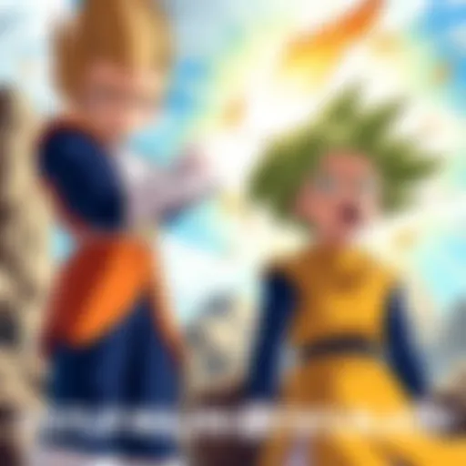 Majin Vegeta stands with a powerful energy blast aimed at Bulma, who appears shocked and worried. Trunks looks on in disbelief, showing concern for his mother.