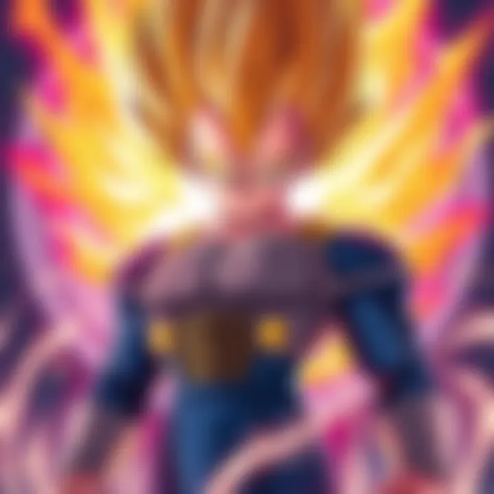 Majin Vegeta Resisting Mind Control Majin Vegeta stands strong, defying Babidi's control with a fierce expression and energy surrounding him.