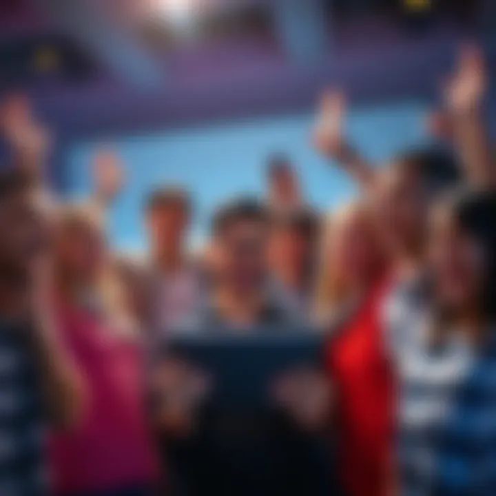 Major Update Announcement A group of excited people sharing news about an upcoming software update with expressions of anticipation and enthusiasm.