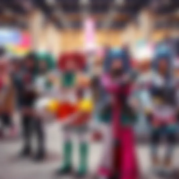 A group of fans dressed as Maka from the anime, showcasing their colorful costumes and unique styles at a convention.