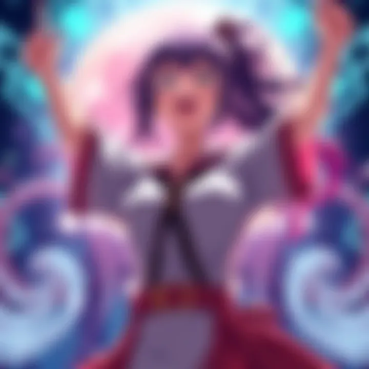 Maki stands triumphantly after defeating Naoya and Jinchi, showing her strength and determination. The background hints at her sister's influence and Toji's presence.