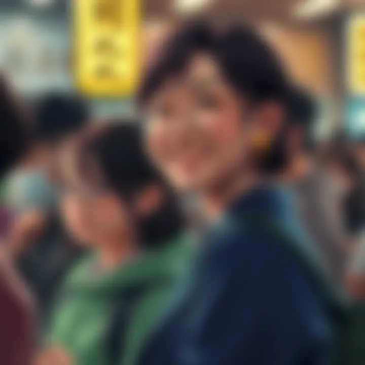 Maki smiling as she recognizes Naoya in a crowd without wearing her glasses