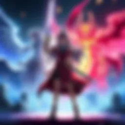 Maki vs Kashimo Showdown Maki stands confidently with her sword drawn, facing off against two forms of Kashimo, one in base form and the other transformed into a powerful mythical beast, both ready for battle.