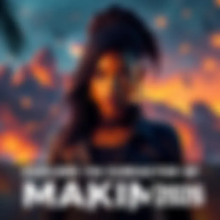 Makima stands confidently with an intense expression, surrounded by a captivating backdrop, showing her strong personality and presence in modern storytelling.