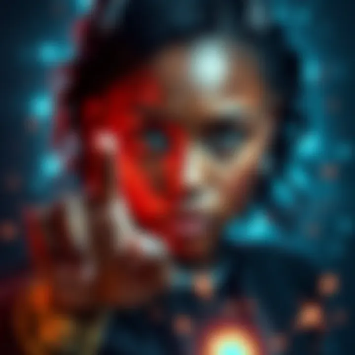 Makima with a focused expression, surrounded by a glowing aura, emphasizing her ability to manipulate others through perception.