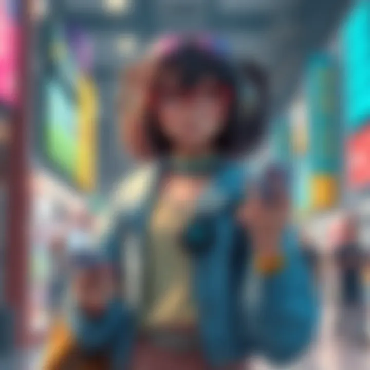 Character Makima dressed as a pop culture enthusiast, discussing cultural topics while holding her phone.