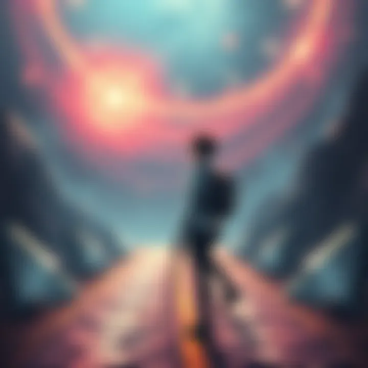 A character resembling Makima stands at a crossroads in a time travel setting, pondering choices, with a backdrop of swirling time portals.