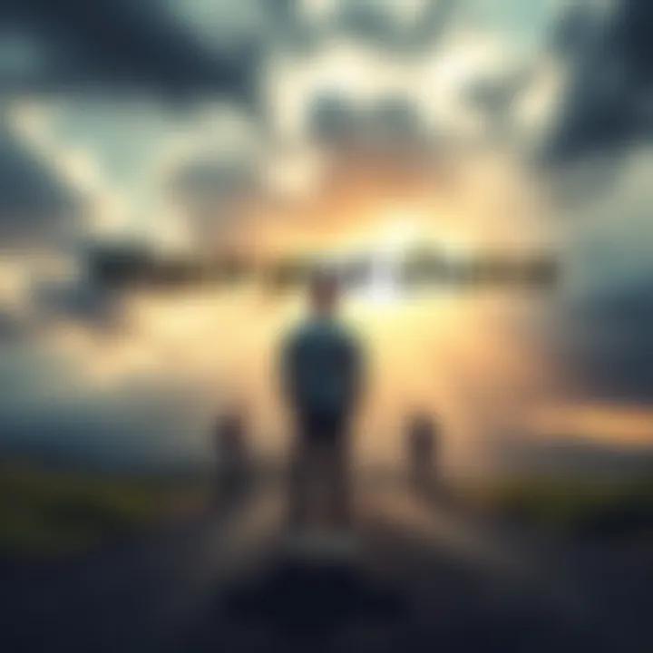 Making Tough Choices A person standing at a crossroads, contemplating different paths under a cloudy sky