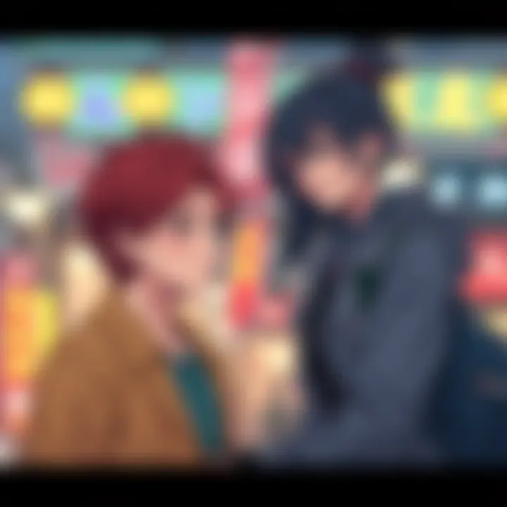A young male character receiving guidance from a confident female mentor in a colorful manga style setting.