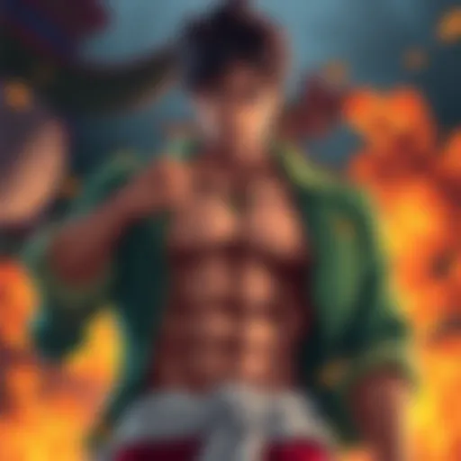 A top-tier male character prominently displaying pectoral cleavage in a dynamic pose, showcasing strength and status.