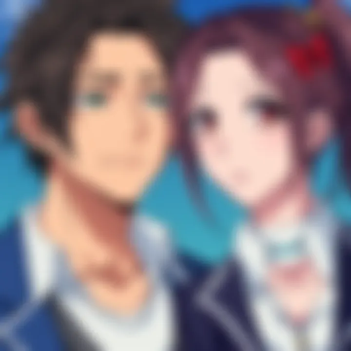 Male lead in shonen romance A disappointed male character from shonen romance anime with a plain appearance looks on while a beautiful female character stands beside him, highlighting the visual contrast between their designs.