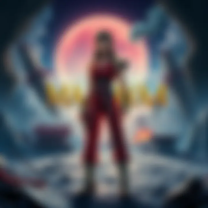 Mamiya stands confidently in a post-apocalyptic landscape, showcasing her resilience and strength. She is dressed in her iconic outfit and has a determined expression.