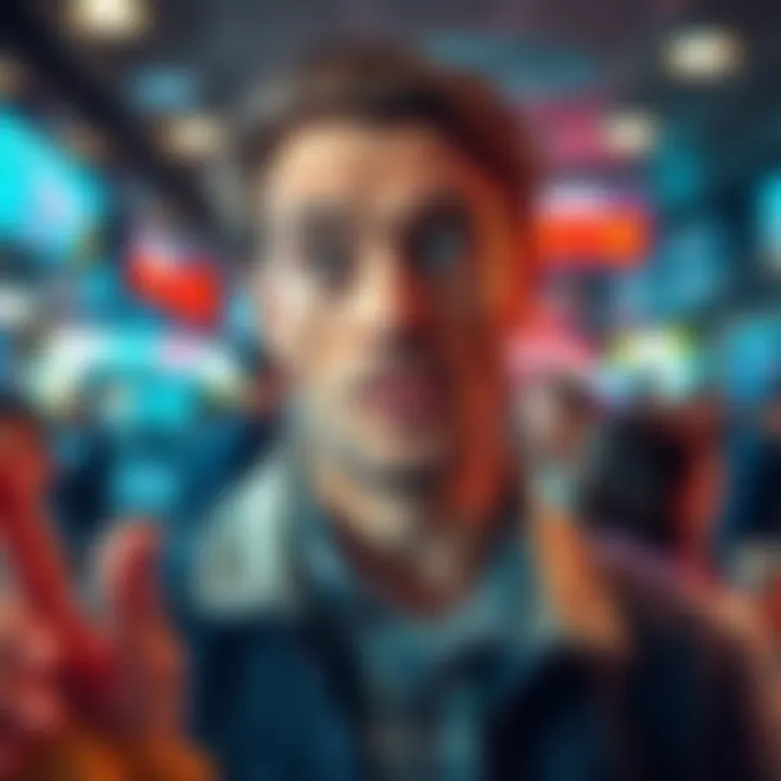 A man with a quirky expression and odd behavior in a public setting, making people around him raise eyebrows.