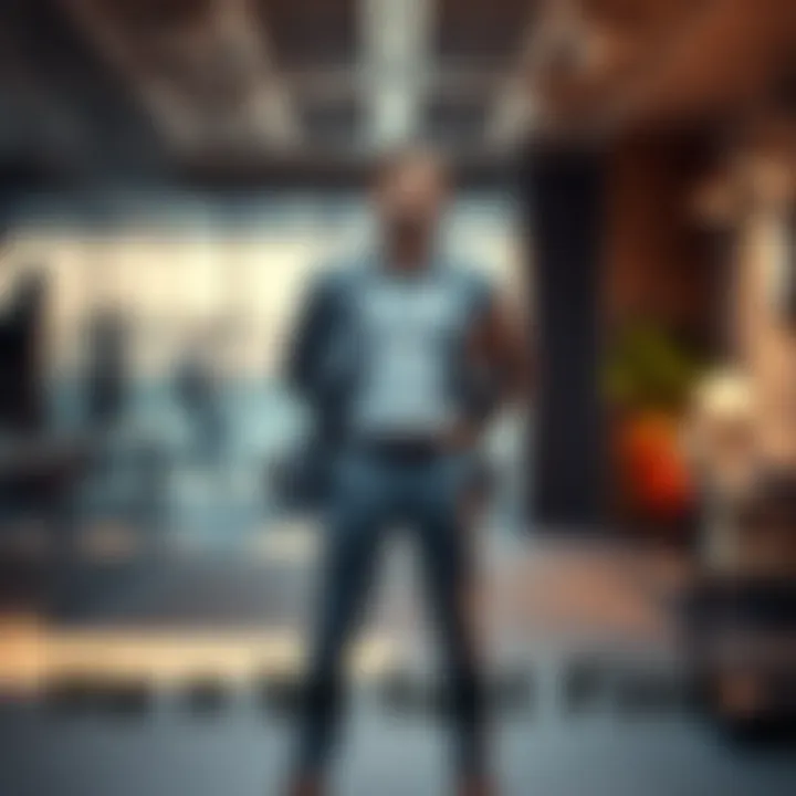 A man standing confidently in an office setting, showcasing his adaptability in a new job position.