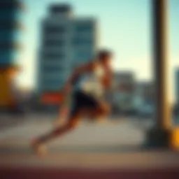 Man moving quickly near a pole A man demonstrating impressive speed while running close to a pole.