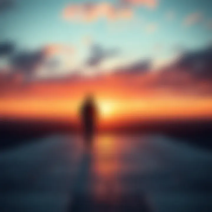 A man takes his first steps as he approaches a distant horizon, symbolizing a new beginning.