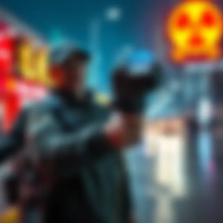 A man irresponsibly holding a nuclear device in a public area, raising safety concerns
