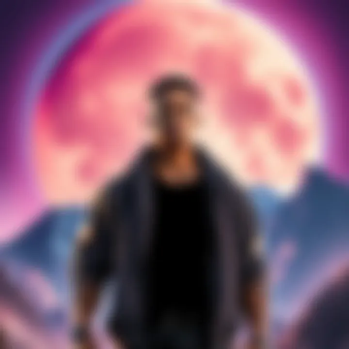 A man stands confidently in front of a vibrant Lunarian backdrop, expressing a strong sense of identity.