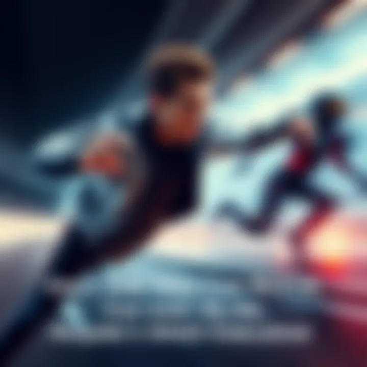 A focused man in gaming attire sprinting beside a blurred, fast-moving character representing Nusjuro, capturing the thrill of a speed challenge