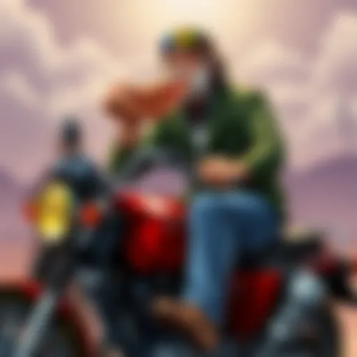 A humorous illustration of a man skillfully riding and enjoying a piece of meat in his hand