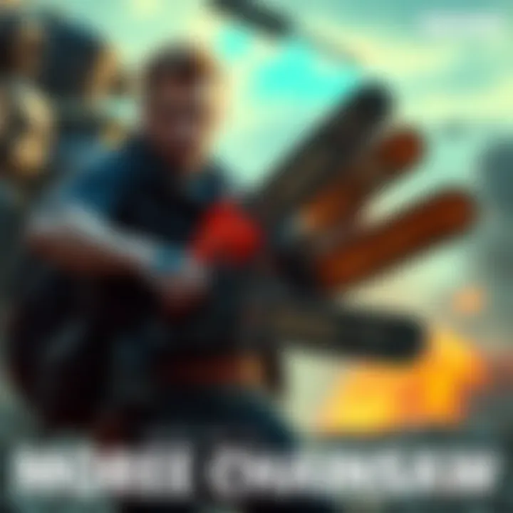 A character holding multiple chainsaws, ready for action in an adventurous setting.