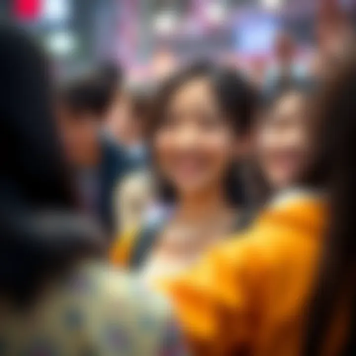 A close-up of Manami Aiba smiling with fans at a public event, showcasing her friendly demeanor and popularity.