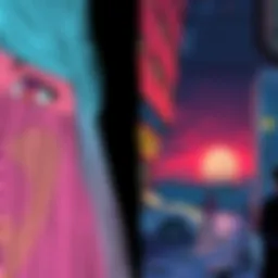 A split image showing a vibrant manga panel on one side and a dull animated scene on the other, highlighting the contrast in quality.