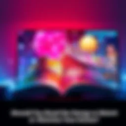 A side-by-side view of a manga book open to a colorful page and a TV screen displaying an anime scene, highlighting the choice between reading or watching.