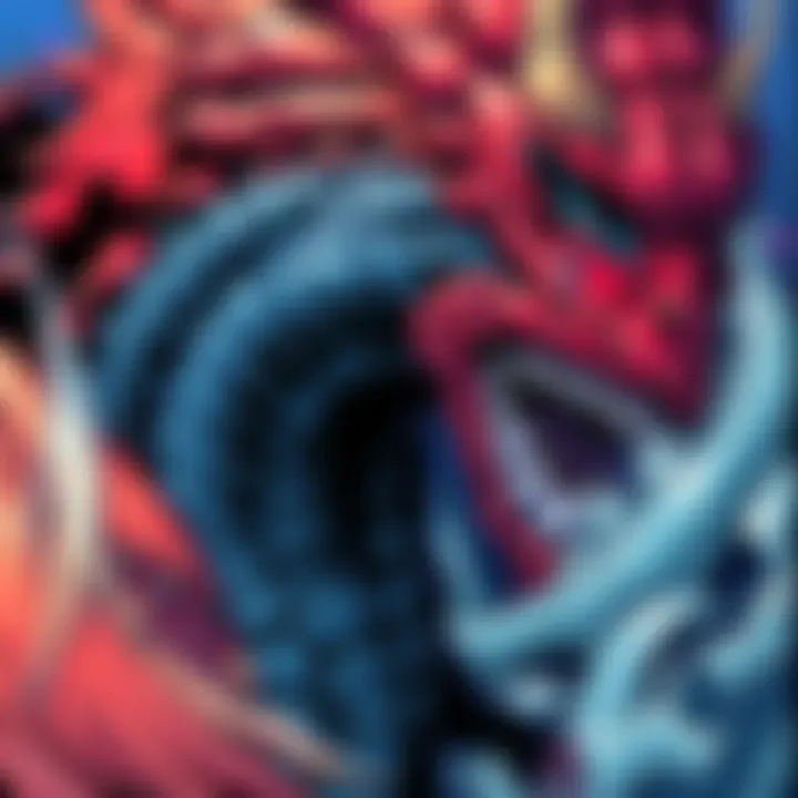 Colorful manga illustrations showcasing unique and striking art styles from various titles, including elements inspired by Dorohedoro.