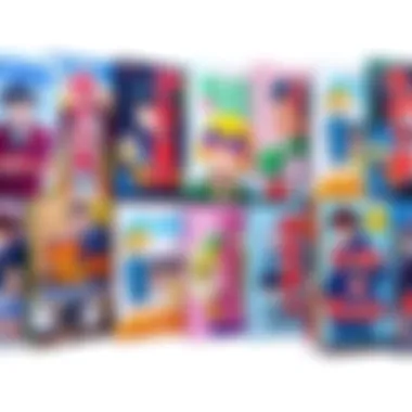 A collection of colorful manga book covers featuring various characters and styles