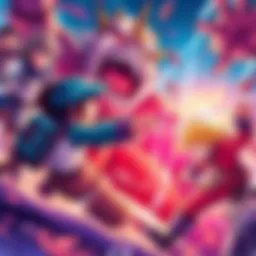 Vibrant manga characters engaged in an intense battle scene, showcasing their dynamic abilities and emotions