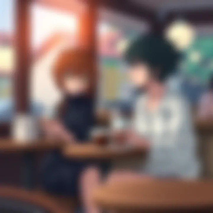 Two manga characters sitting in a cozy cafe, engaging in a deep conversation over coffee, reflecting emotional dynamics
