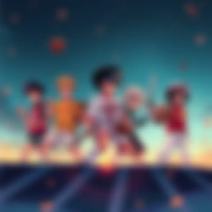 Manga Characters Growing A group of manga characters depicted in various stages of skill development in sports and art, illustrating their journey from beginners to experts