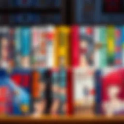 A colorful display of various manga books with vibrant covers on a shelf