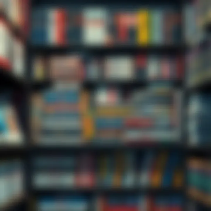 A well-organized manga collection on shelves, showcasing various colorful volumes stacked neatly.