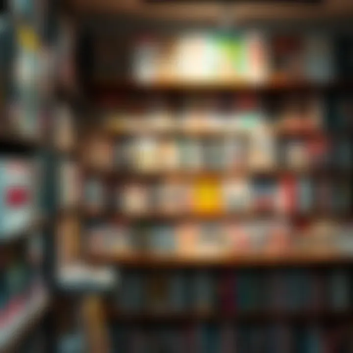 A neatly organized manga collection featuring a variety of titles on shelves, showcasing different genres and formats.