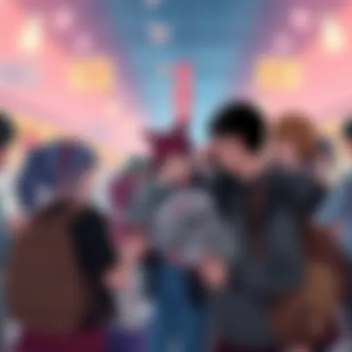 A group of manga fans at a local event, sharing stories and enjoying their favorite comics together, expressing camaraderie and support amidst changes in the manga scene.