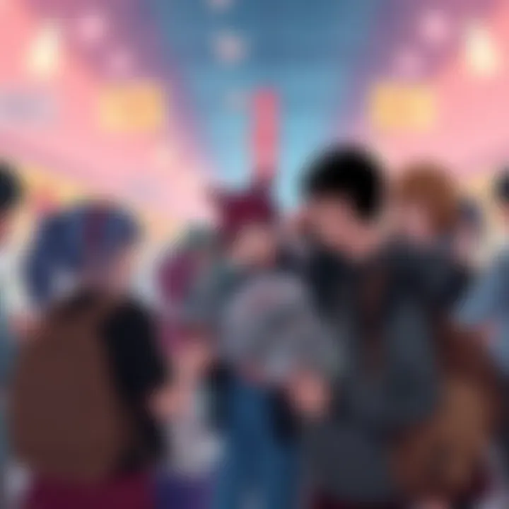 A group of manga fans at a local event, sharing stories and enjoying their favorite comics together, expressing camaraderie and support amidst changes in the manga scene.