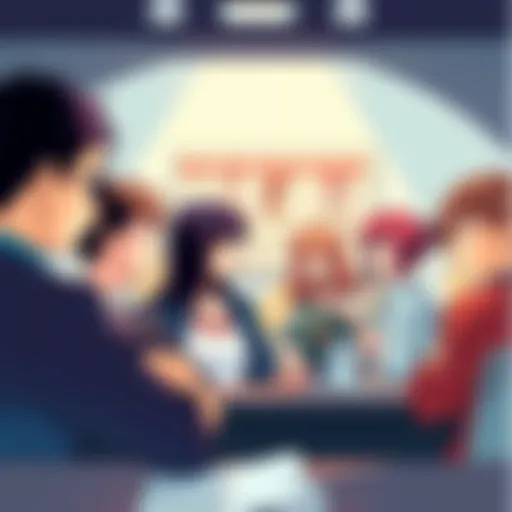 Manga Panel Discussion A group of manga fans debating over a panel featuring characters by author ONE, with expressions of surprise and concern.