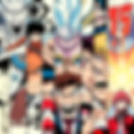 A collage of vibrant manga panels featuring action, emotion, and character expressions from popular manga series