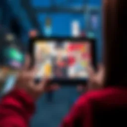 A person using a tablet to read manga on Manga Plus, with vibrant manga panels displayed on the screen, symbolizing accessibility anywhere.