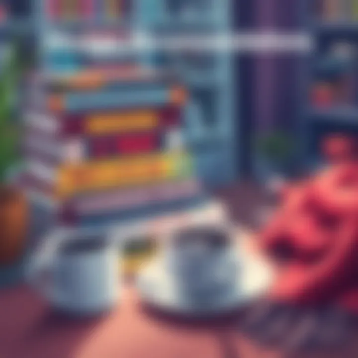 Manga Recommendations A colorful display of popular manga titles including Solo Leveling and Chainsaw Man, stacked on a table next to a cup of coffee and a cozy blanket.