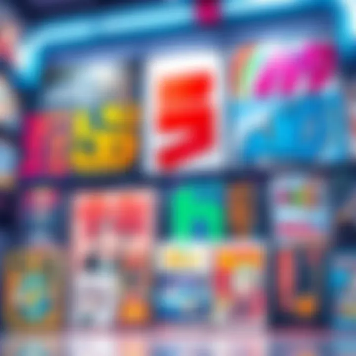 A colorful display of popular manga and manhwa titles with a variety of characters and styles