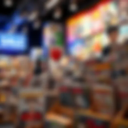 A colorful display of popular manga titles on sale, featuring 20th Century Boys, Monster, and Fullmetal Alchemist in a vibrant bookstore setting.
